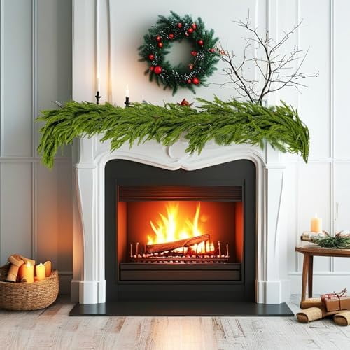 72 inch Artificial Norfolk Pine Garlands 2 pcs 6 FT Realistic Faux Pine Christmas Wreath Decorations for Door,Closet,Table Green Garland for Indoor Outdoor Fireplace Winter Garlands ﻿