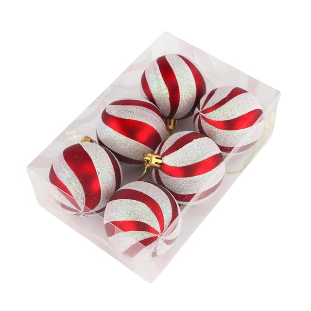 Juego de 6 colgantes de árbol de Navidad de 6 cm en caja de regalo navideña, color rojo y blanco, con baño de oro y decoración navideña.