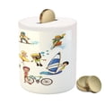 thumbnail image 3 of Sports Piggy Bank, Little Athletes Activity Surfing Swimming Diving Biking Hiking Skiing Olympics, Ceramic Coin Bank Money Box for Cash Saving, 3.6" X 3.2", Multicolor, by Ambesonne, 3 of 4