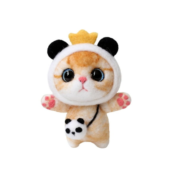 Peluche Chat Dessin Animé Poupée Bricolage Kit de Feutrage à l'Aiguille Fournitures de Feutrage en Laine Bricolage Art Carft pour Maison Enfants Adultes Cadeau (Panda Kitty