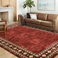 thumbnail image 2 of HOMERRY Washable Area Rug 5' x 7' Geometric Border Indoor Carpet for Living Room Non-Slip Floor Cover, Red, 2 of 6