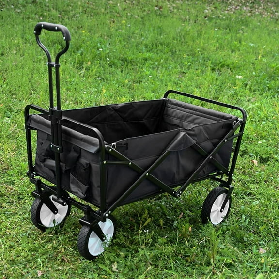 FDW Collapsible Folding Wagon Garden Cart All-Terrain Wheels Garden Grocery Wagon (Black)