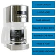 thumbnail image 4 of Kenmore Aroma Control 12-Cup Programmable Coffee Maker, White and Stainless Steel Brew Coffee Machine, Glass Carafe, Reusable Filter, Timer, Digital Display Charcoal Water Filter, Regular or Bold, 4 of 9