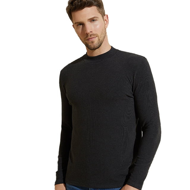Suéter de punto térmico para hombre, camiseta de manga larga con cuello redondo, tela con ácido hialurónico (negro) Zhivalor BST3001540-1
