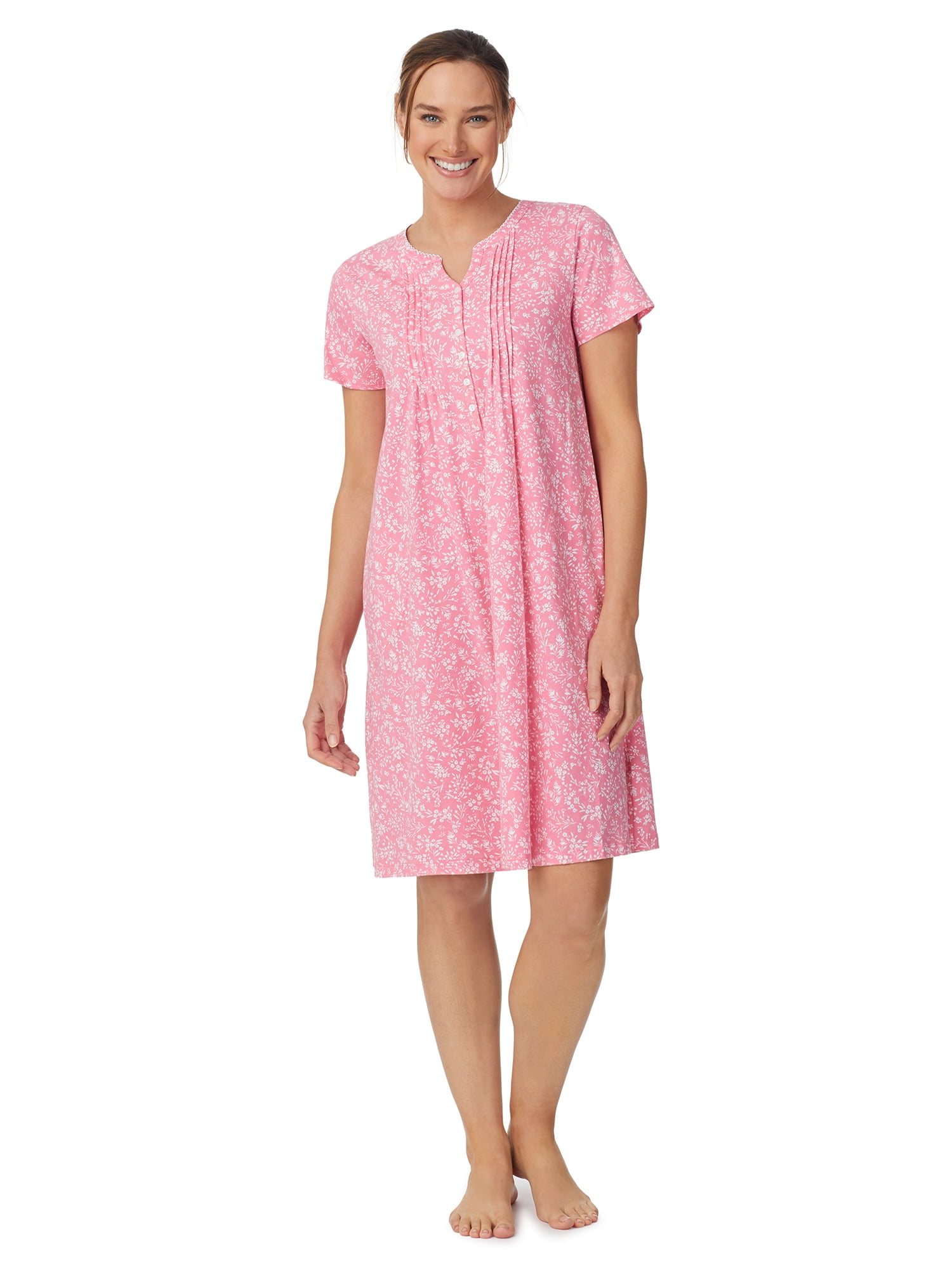 Aria Women’s and Women’s Plus Short Sleeve Split Neck Henley Nightgown