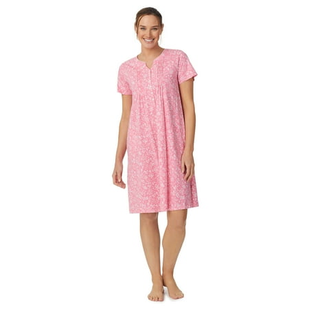 

Aria Women’s and Women’s Plus Short Sleeve Split Neck Henley Nightgown 40”