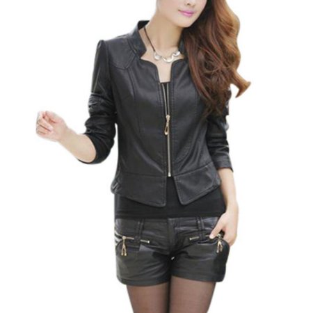 EFINNY Women PU Leather Zipper Motorcycle Jacket