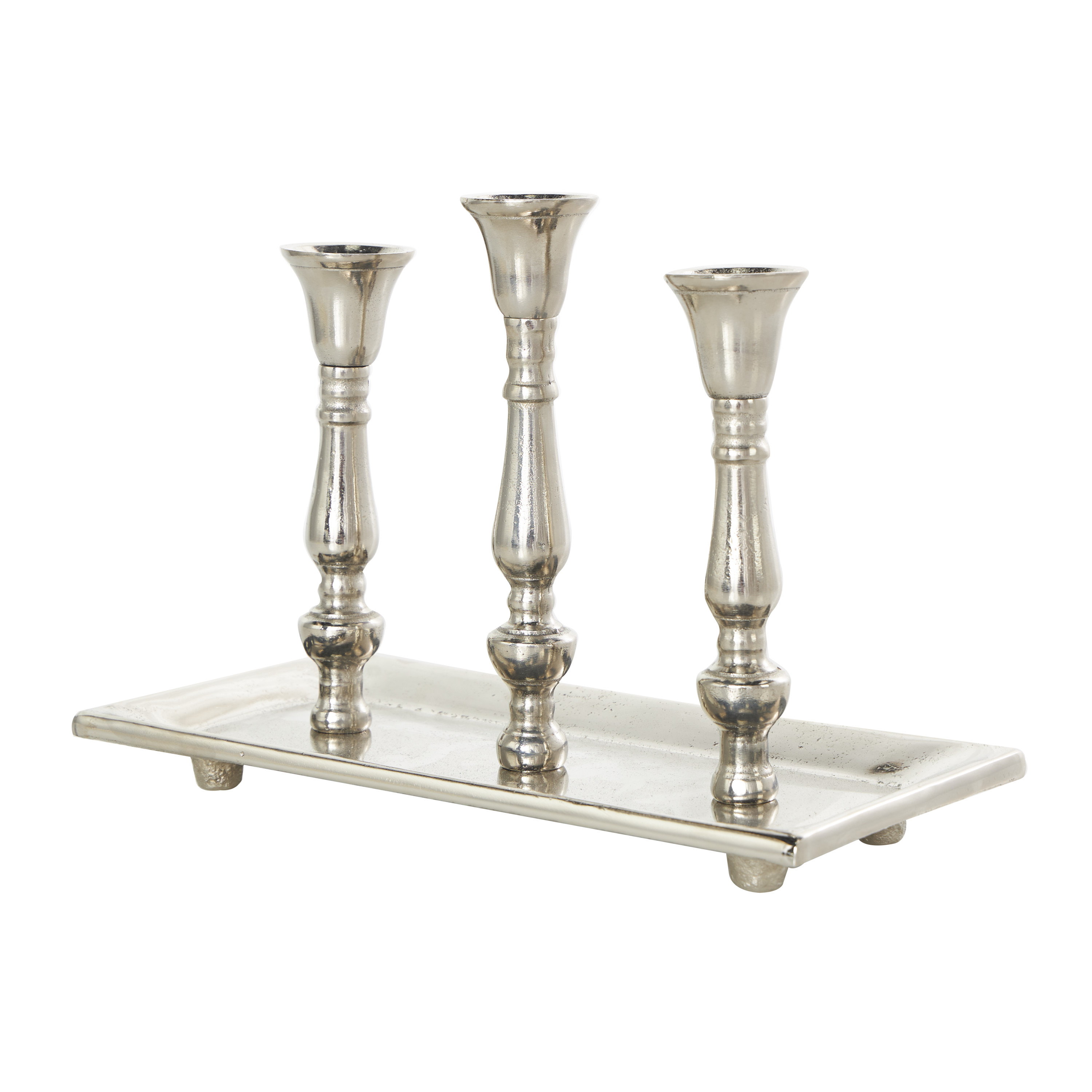 DecMode 3 Holder Silver Aluminum Candelabra with Candle Plate