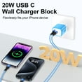 thumbnail image 3 of Compatible for iPhone Charger Block, 20W Type C Charger Adapter, USB C Charger Block+6FT USB C Charging Cable, Dual Port USB C Wall Charger Plug USB C Brick Power Base Compatible for iPhone, Blue, 3 of 7
