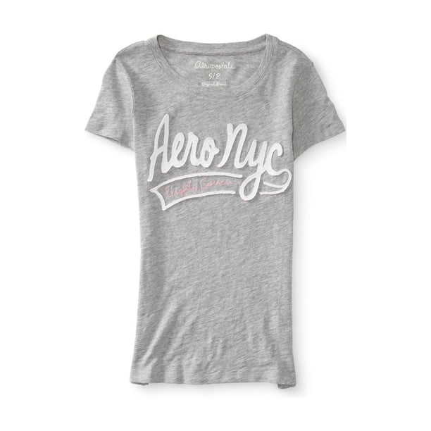 Aeropostale - Camiseta gráfica para mujer Aero NYC Script, gris, pequeña Aeropostale Camiseta gráfica