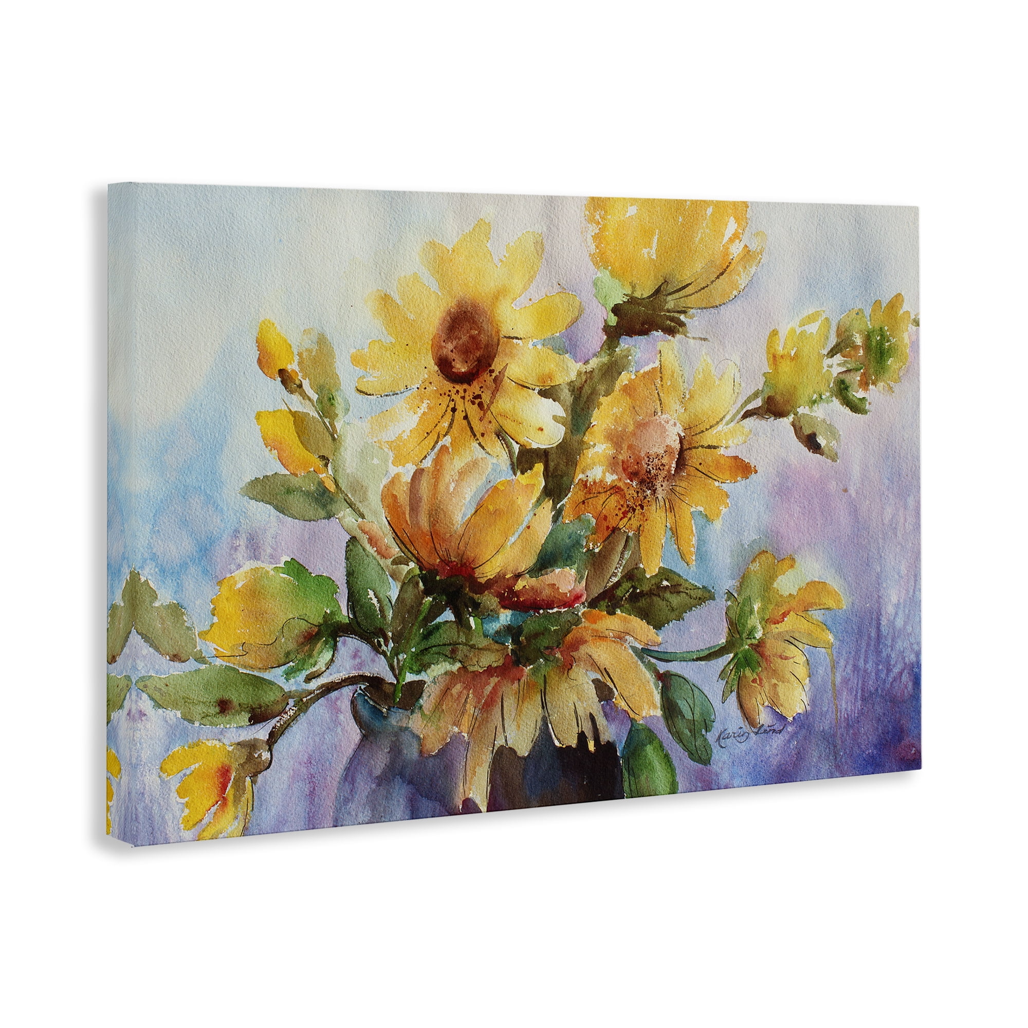 Stupell Industries Watercolor Daisies Vase Botanical & Floral Painting Gallery Wrapped Canvas Art Print Wall Art, 36 x 24