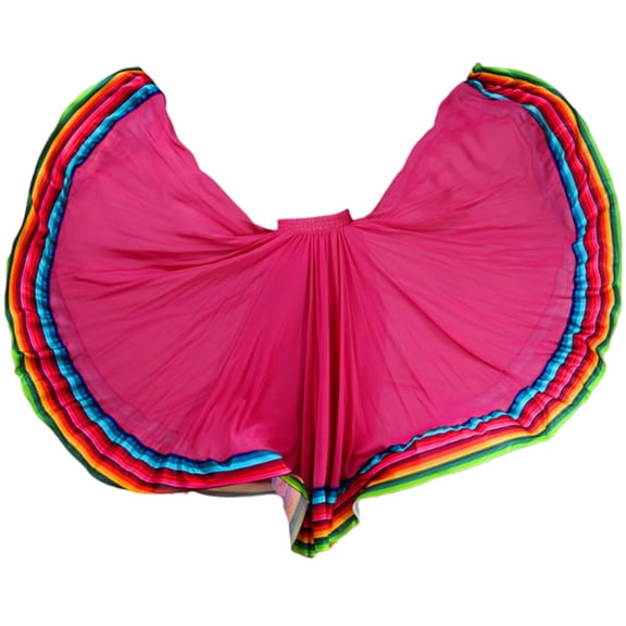 Byfri Rose Red Flamenco Dance Skirt, Big Swing Long Mexican Folk Costume for Ballroom, 90cm