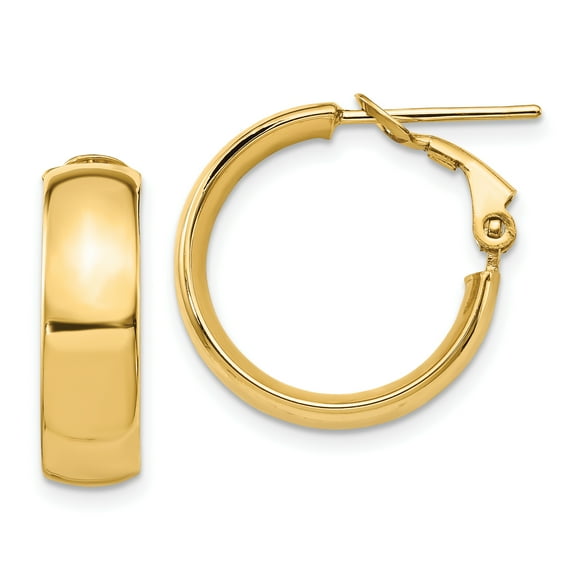 14K 6mm High Polished Omega Back Hoop Earrings 14k Yellow Gold Earrings