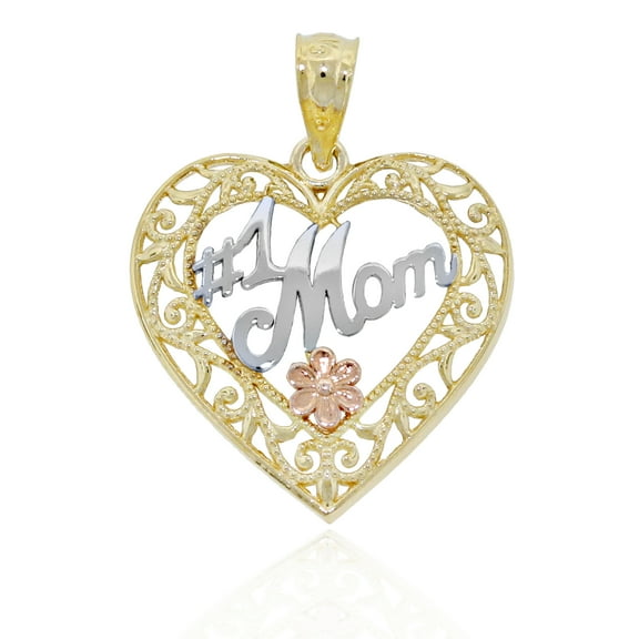 Charm America - Gold"#1 Mom" Inside Heart Charm - 14 Karat Solid Gold