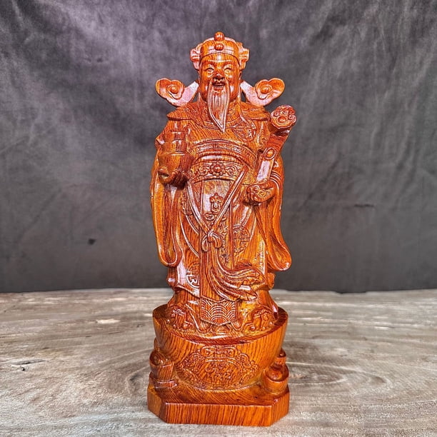 Ebony wood carving of the Three Star Gods of Fortune, Prosperity, and Longevity - a decorative item for the elderly to celebrate their birthdays and attract wealth in the living room.