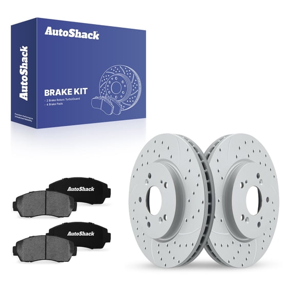 AutoShack Front Vented Drilled & Slotted Coated Brake Rotors Silver Matte Finish   Ceramic Pads 6-PC Brake Kit Replacement for 2007-2011 Honda CR-V 2007-2012 Acura RDX TurboGuard 11.65" (295.8 mm)