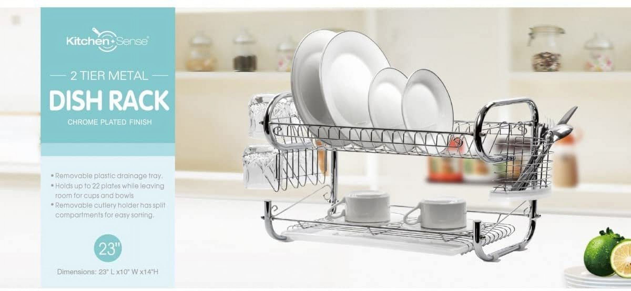 Sauvic Flat 18/8 Stainless Steel Dish Rack with Purple Tray, 38.5 x 25 x 12  cm