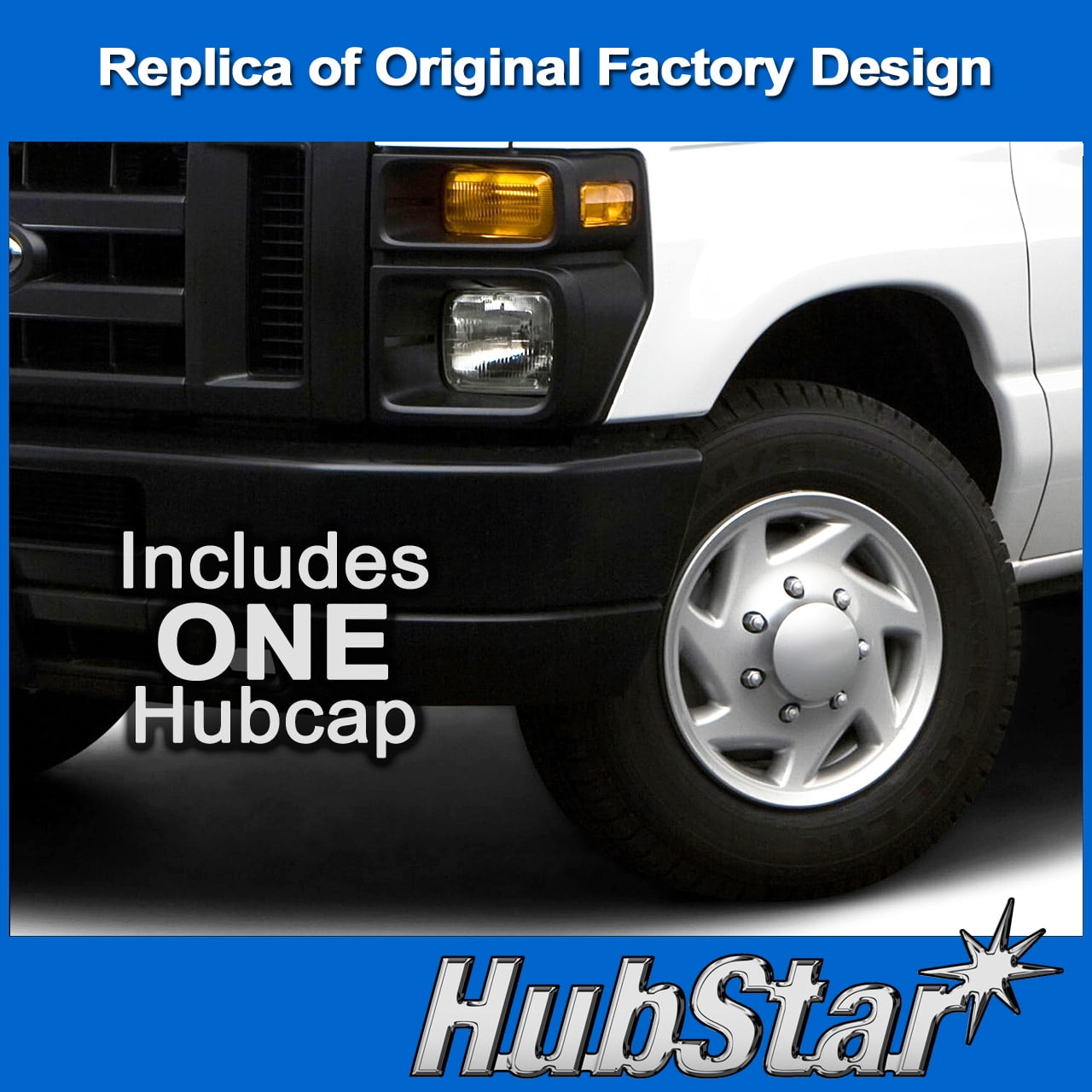 HubStar Hubcap Replacement for Ford Van 1998-2023, Premium Heavy-Duty 16-inch Wheel Cover (1 Piece)