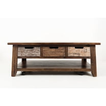 Painted Canyon Rustic Solid Acacia 50" Coffee Table with Pull Through Drawers and Caster Wheels