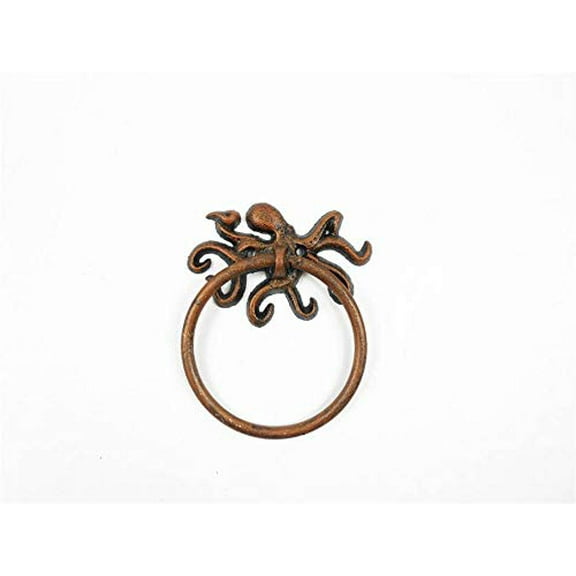Hampton Nautical Rustic Copper Cast Iron Octopus Towel Holder 6" ‚Äì Cast Iron Decor ‚Äì Beach Decor