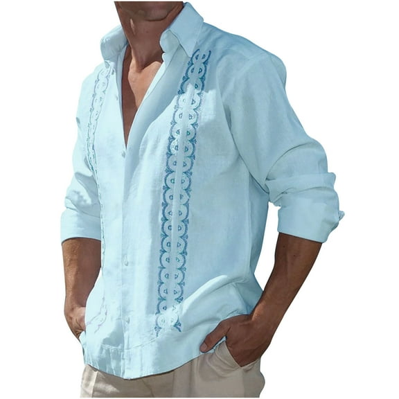 Huuilaibazoo Men's Casual Shirts Long Sleeve Cotton Linen Button Down Shirt Regular Fit Beach Tees Tops