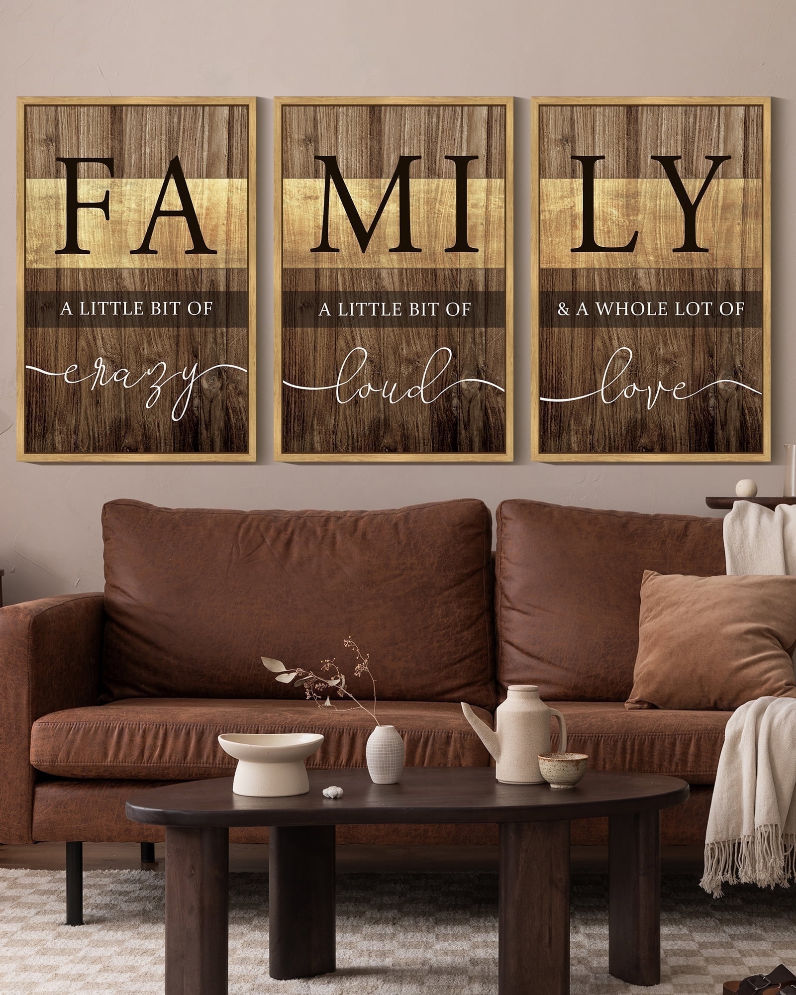 SHENIFY Home Family Wall Decor 16x24in3pcs Natural Framed Farmhouse Sign Wall Hanging Decor Rustic Netural Quotes Prints Artwork for Home Dining Room Kitchen