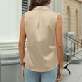thumbnail image 7 of Womens Sleeveless Button Down Shirts Casual Collared Tank Top V Neck Summer Blouses Work office Chiffon Tops Khaki, 7 of 7