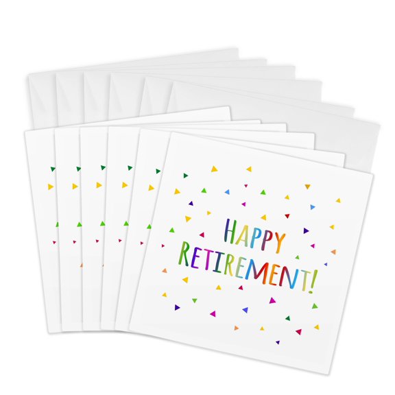 3drose, Happy Retirement Colorful Rainbow Text Celebrating Retiring from Work, 6 Greeting Cards with Envelopes