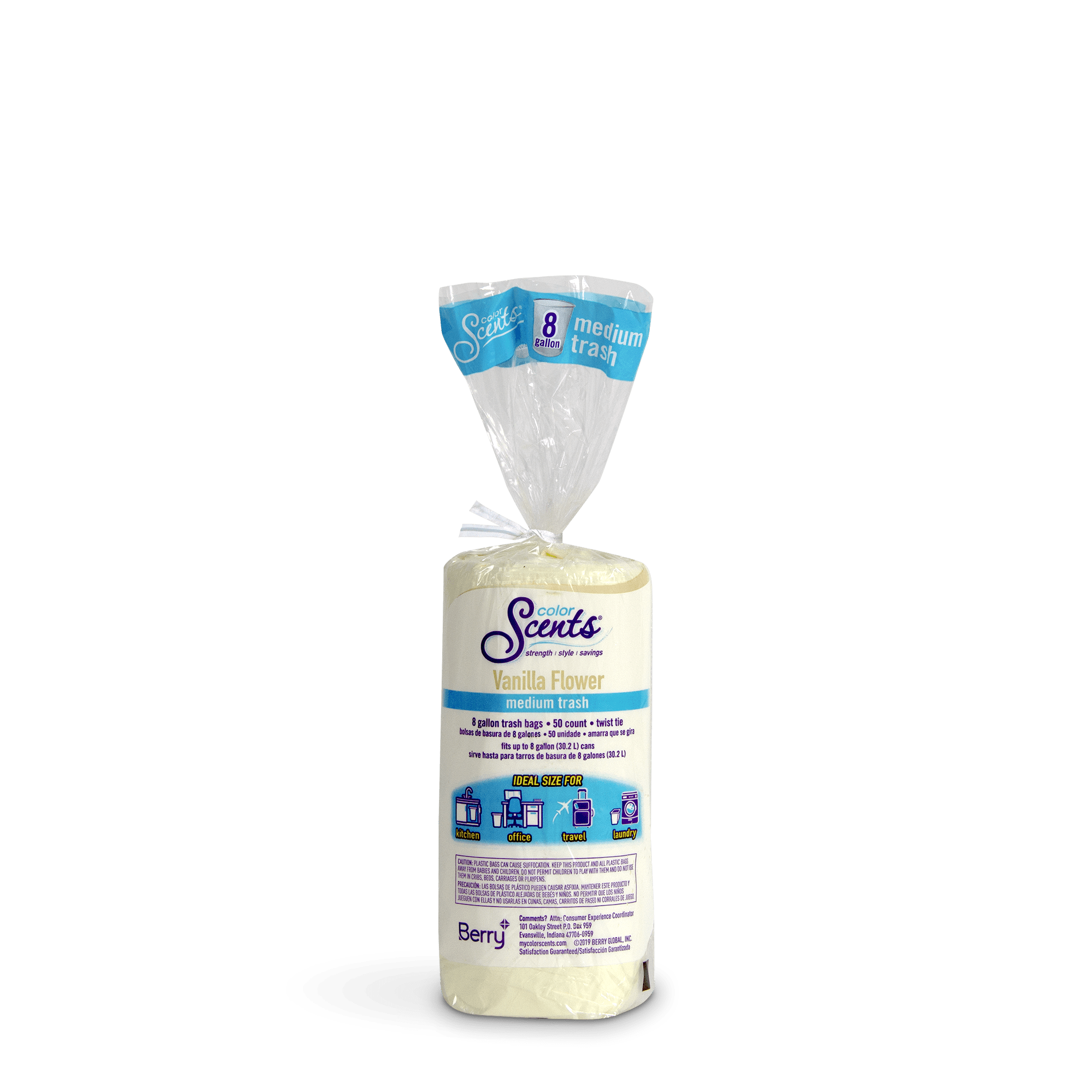Color Scents Vanilla Flower Twist Tie Trash Bags, 8 Gallon, 50 Ct