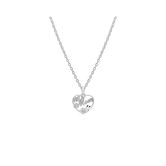 Sterling Silver Heart #1 MOM Heart and Flower Necklace