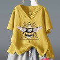 thumbnail image 2 of Pompotops Femmes Confortable Casual Été Manches Courtes Impression Pli Pull Col en V Manches Courtes Top Chemisier T-shirt Dégagement, 2 of 4