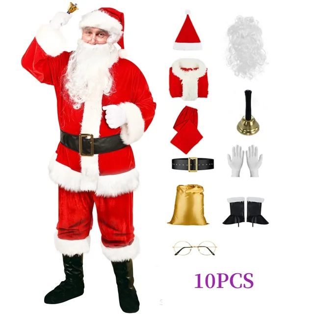 Disfraz de Papá Noel de piel verde para año nuevo, traje de Papá Noel, ropa familiar divertida, traje de Navidad, conjunto de fiesta de Carnaval de Año Nuevo