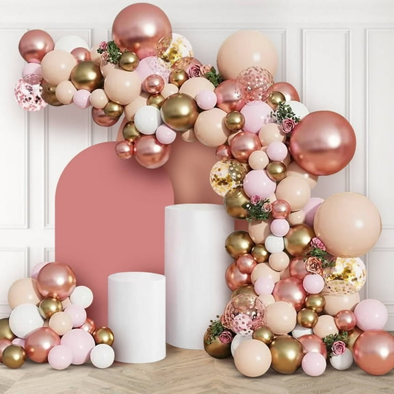 WODJR 84Pcs Rose Gold Balloon Arch Kit Rose Gold Balloon Garland Pink and White Balloons Decorations Pink and White Metallic Decorations for Mothers Day Bridal Shower Wedding Backdrop Baby Shower