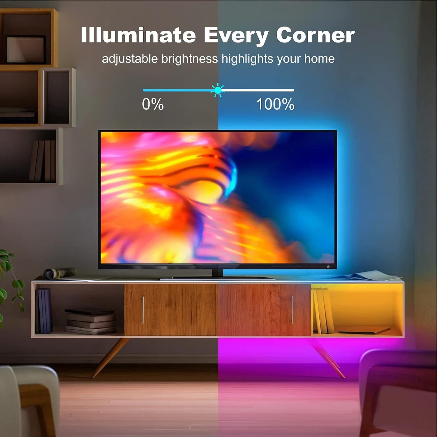 Lemohome LED Strip Lights 100ft Music Sync Bluetooth 5050 RGB Room Light W/Remote