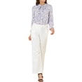 thumbnail image 2 of INSPIRE CHIC Women's Bow Tie Ruffle Collar Button Down Long Sleeve Floral Blouse S Lavender, 2 of 7