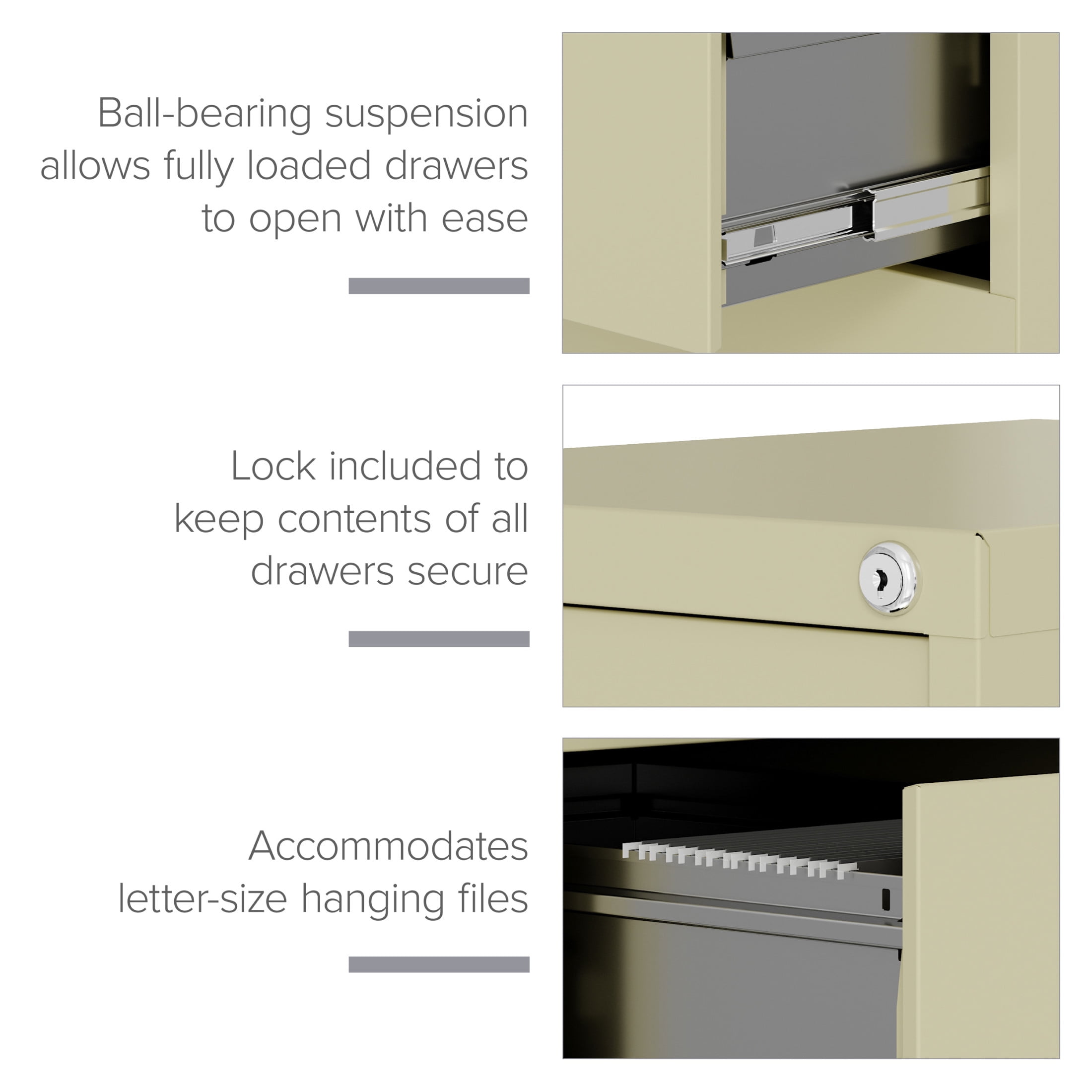 Hirsh Pro 4 Drawer Letter Locking Metal Vertical File Cabinet, 25" Deep, Putty