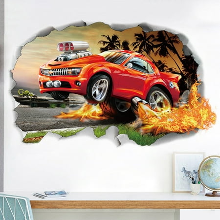 Boy Family Car Decal (Outgeek Sports Themed Wall Decals Decorative Removable 3D Car Wall Stickers Mural Sticker Wall Art Decor Birthday Gift Decorations for Kids Boys Room Child)