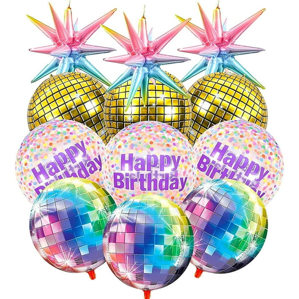Globos de bola de discoteca, globo Mylar de papel de aluminio con estrella de explosión para cumpleaños, suministros para fiestas disco de los años 70, 80 y 90 (plata)