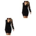 thumbnail image 3 of Qarigey Primavera otoño mujer vestido de manga larga poliéster transpirable estilo Casual cuello en V vestidos de Color sólido regalo de Negro S 2Conjunto, 3 of 6