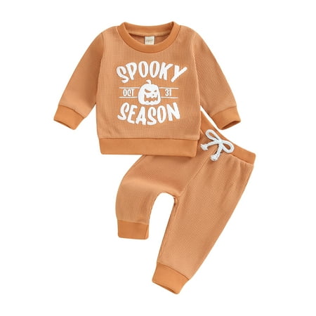 

Bagilaanoe Infant Boy Halloween Outfits Clothes 6M 12M 18M 24M 3T Toddler Baby Boy Long Sleeve Pumpkin Print Sweatshirt + Elastic Long Pants 2Pcs Halloween-themed Clothing Costume for Children