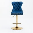 thumbnail image 2 of 27-36 Inch Velvet Bar Stools, Counter Height Adjustable Swivel Barstools High Chairs with Golden Metal Base, Stools Chair with Tufted High Back & Ring Pull for Home Kitchen Island, Pub(Blue,Set of 2), 2 of 11