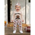 thumbnail image 5 of Loicainy Infant Baby Boy Fall Outfit 3 6 12 18 Months Football Embroidery Long Sleeve Romper Pants Hat Clothes Set, 5 of 9