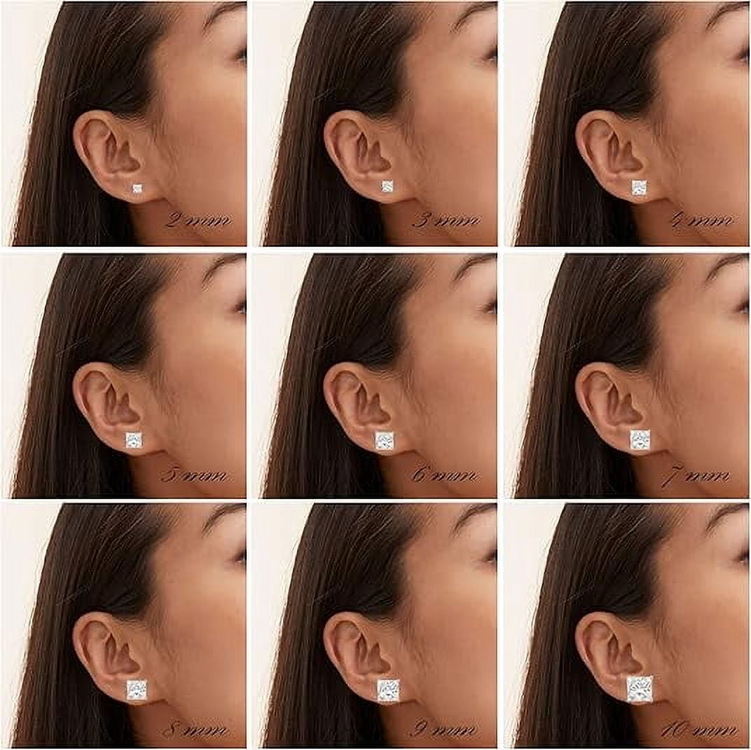 Tioneer 925 Sterling Silver Brilliant Cut Cubic Zirconia Earrings, Earrings for Women & Men, Round or Square