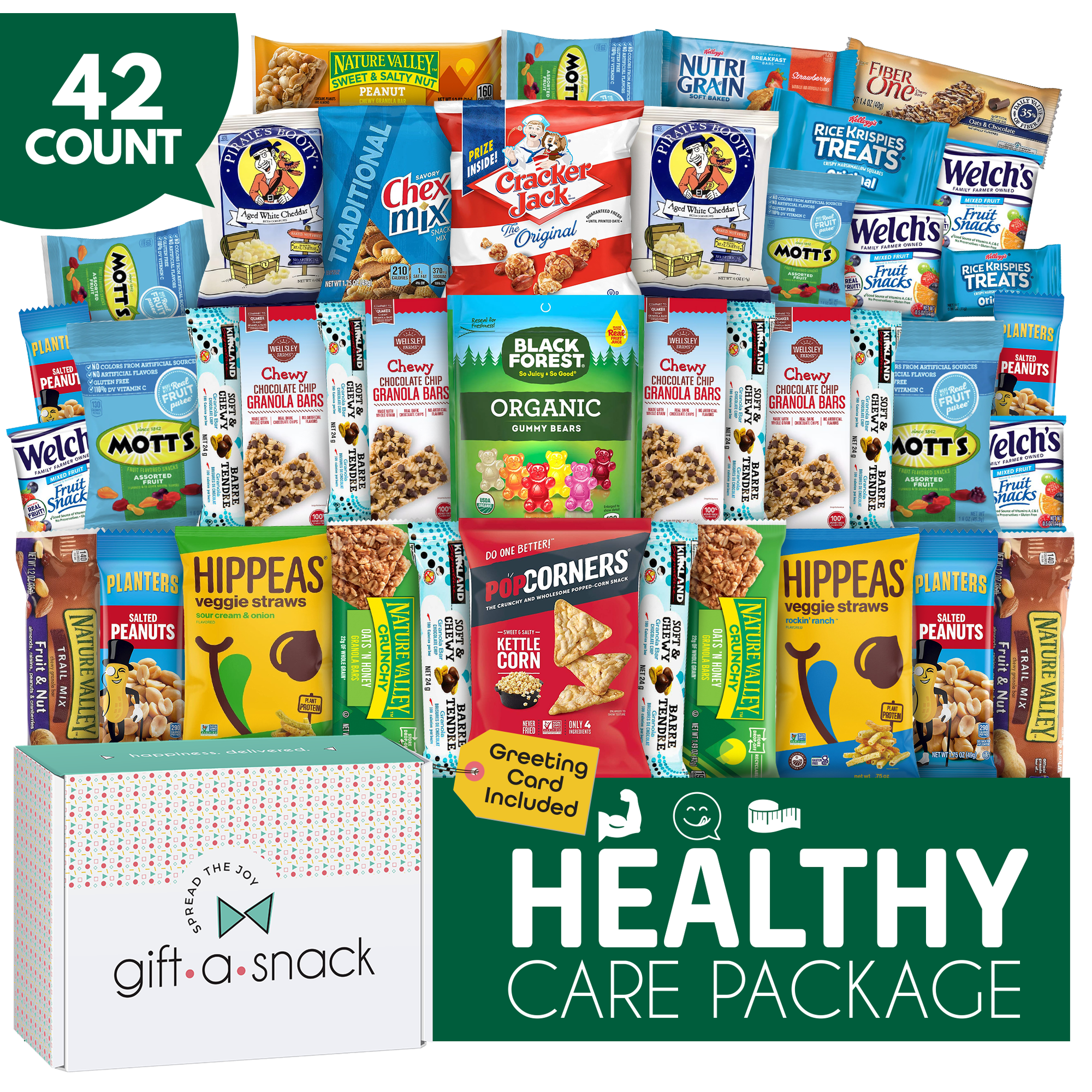 Gift A Snack Healthy Snack Gift Box, 42 Count Wellness Care Package — Granola Bars, Fruit Snacks & Baked Chips, Get Well Gift Basket for Women, Men, New Moms (42 Ct)