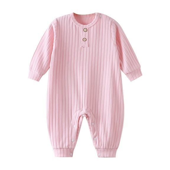 Gelikeya Baby Clothes for Boys Girls Solid Color Henley Long Sleeve Jumpsuit Toddler Rompers (Pink, 6-9 Months)