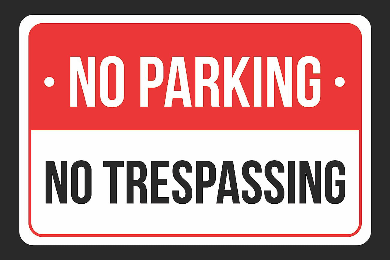 NO Parking NO Trespassing Print Red, White and Black Notice Parking Metal Large Signs, 12x18