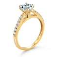 thumbnail image 3 of Gem Stone King 10K Yellow Gold Sky Blue Topaz and White Lab Grown Diamond Engagement Ring for Women (1.18 Cttw, Gemstone November Birthstone, Round 6MM, Size 7), 3 of 4