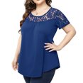 thumbnail image 4 of Tops Para Mujer Elegante Casual Tallas Grandes Tops Moda Causal Cuello Redondo Blusa Sólida Camiseta de Manga Corta de Encaje Odeerbi ODB160452, 4 of 9