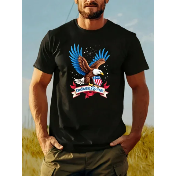 Men's Patriotic American Eagle Graphic T-Shirt, Celebrating 250 Years USA Pride Short Sleeve Tee
