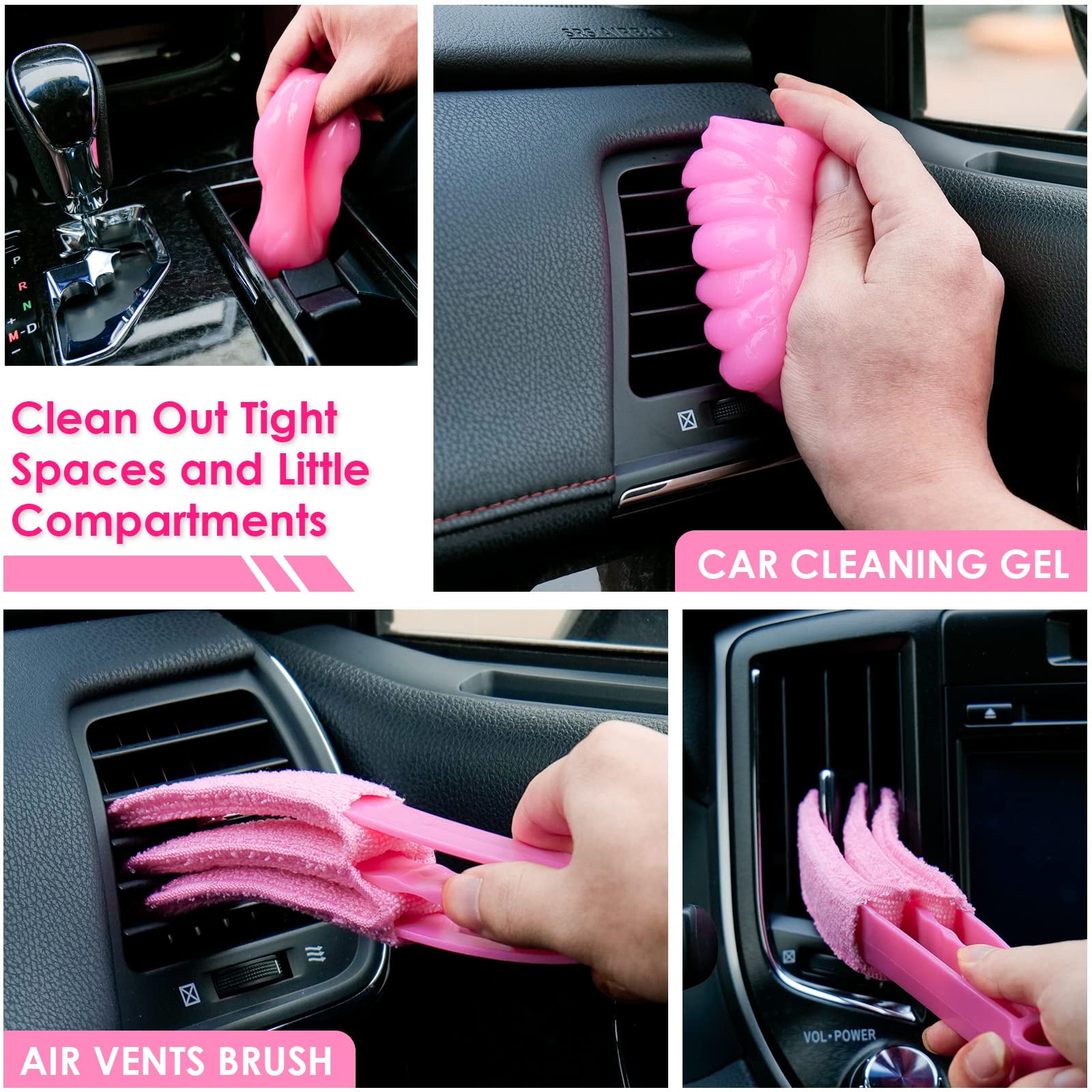 vioview Pink Car Cleaning Kit, Car Detailing Kit Interior Cleaner with Windshield Cleaning Tool, Detailing Brush Set, Complete Car Cleaning Supplies for Windows, Dashboard, Air Vents